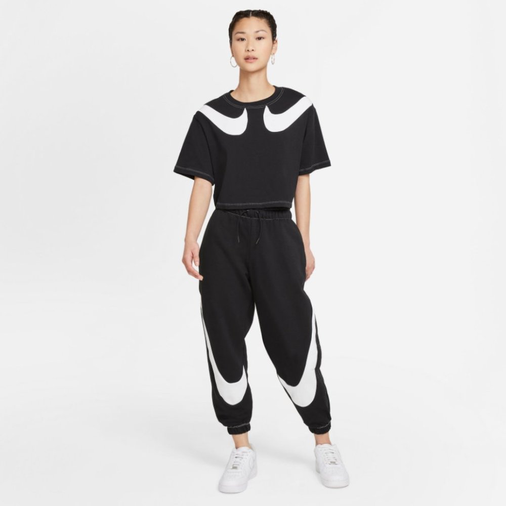 Nike NSW Swoosh Fleece Jogger Pants DD5582-010 Black White Women's SMALL - Picture 2 of 8